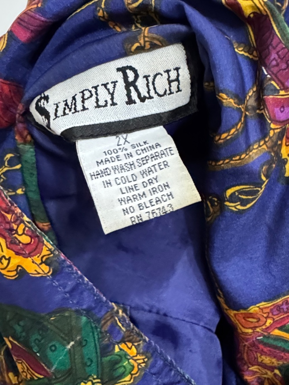 Vintage Simply Rich Silk Blue Chain Print Bomber Jacket - Picture 4 of 4